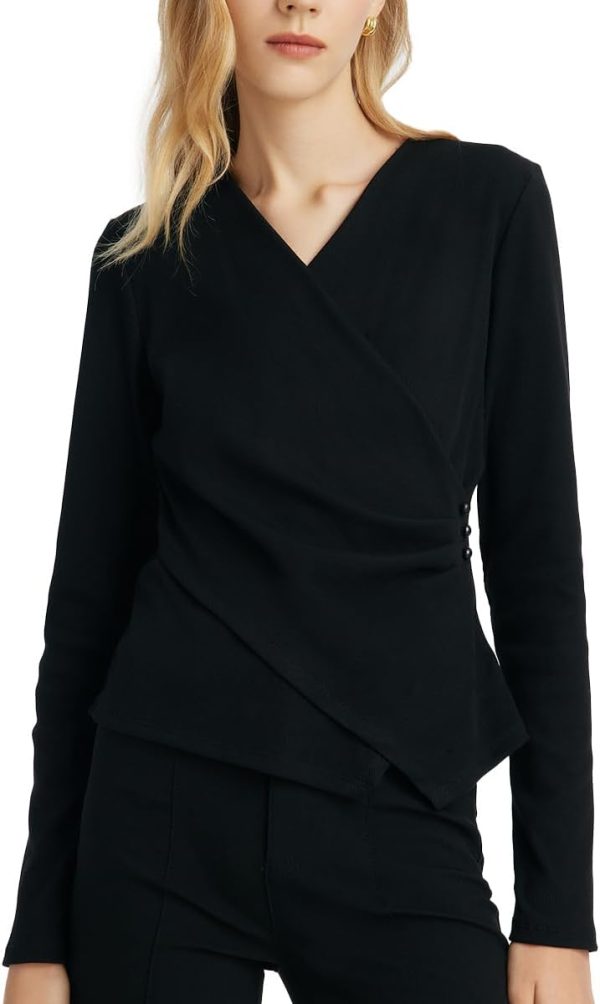 519JD7hZkaL._AC_SL1200 Long Sleeve Crop Tops for Women Trendy Knitted Basic Shirts Business Casual