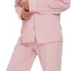 Womens Bamboo Pajama Set Long Sleeve Button Down, Soft Pj Pants with Pockets, Lightweight Sleepwear Loungewear