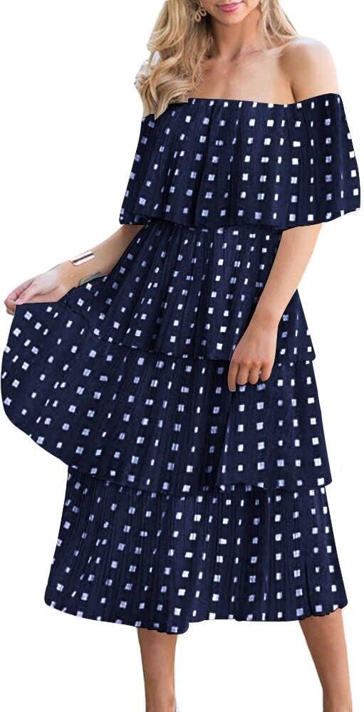 51F1OO0T8IL._AC_SL1000 Women's Off The Shoulder Ruffles Summer Valentines Day Loose Casual Chiffon Long Party Beach Maxi Dress