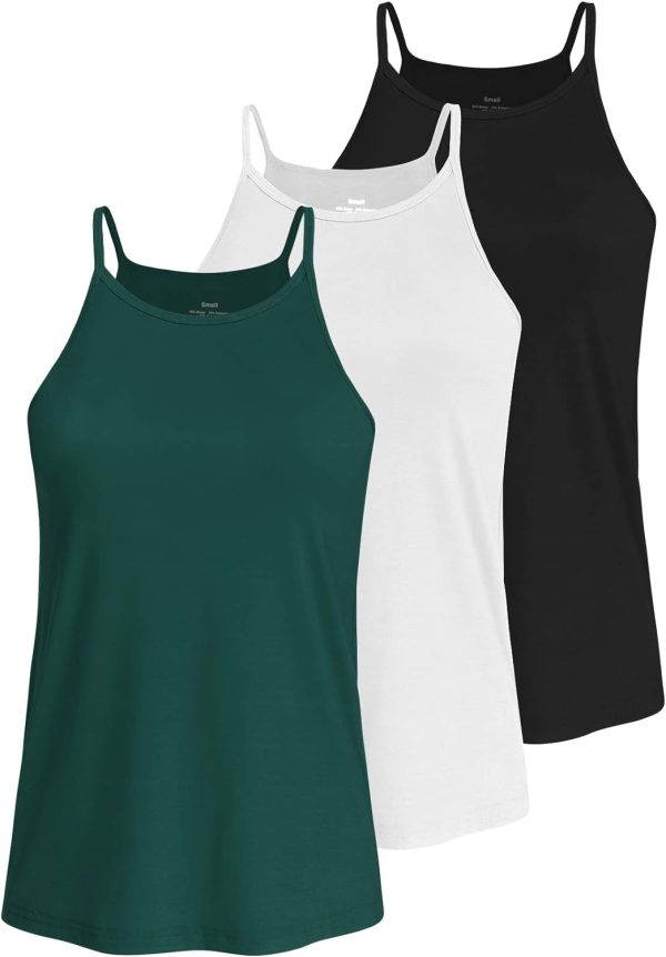 51J6ZZs9EpL._AC_SL1500 High Neck Tank Top for Women Camisole Trendy Sleeveless Shirts Loose Fit Cami Tanks 3 Pack