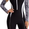 51JEihjGiGL._AC_SL1000 Women's One Piece Long Sleeve Rash Guard Knee High Bathing Suits Swimsuit Sport Surfing Wear Athletic Swimwear