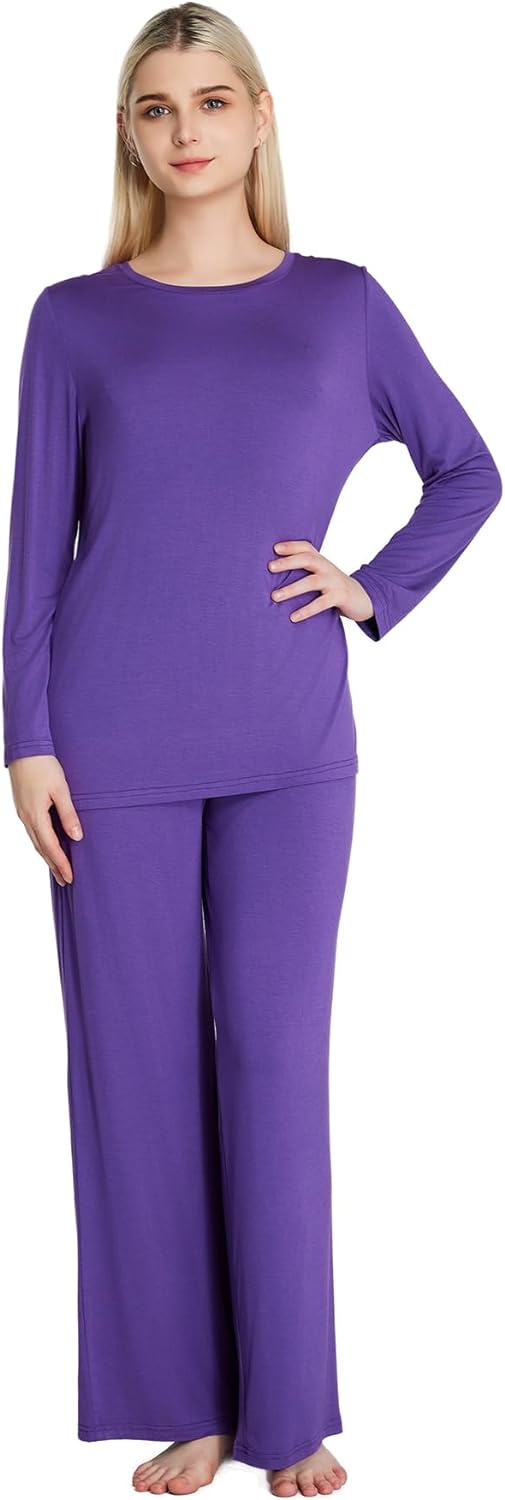 51KxjHuV1bL._AC_SL1500 Loungewear Set pajamas Womens sleepwear Bamboo Viscose Long Sleeve t shirt Long Pants Super Soft Novelty Pjs Set