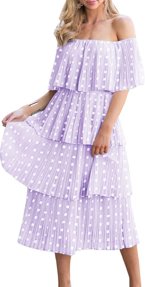 51P_pLJduhL._AC_SL1000 Women's Off The Shoulder Ruffles Summer Valentines Day Loose Casual Chiffon Long Party Beach Maxi Dress