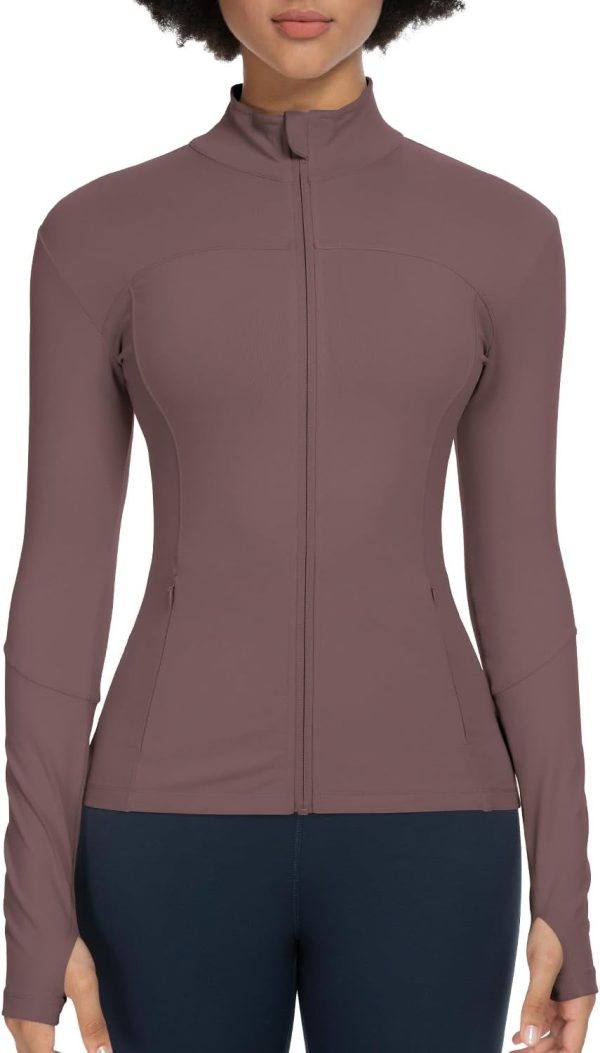 51TxWopeTuL._AC_SL1500 Workout Jackets for Women Full Zip Athletic Running Track Jacket with Pockets Slim Fit Yoga Jacket with Thumb Holes