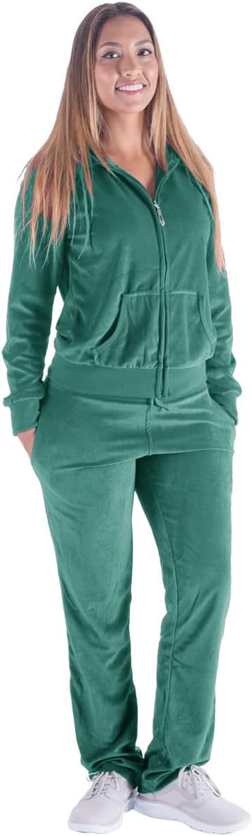 Womens Jogging Suits Sets Running Velour Outfit Zipper Warm Up 2 Pieces Hoodie and Pant Tracksuit