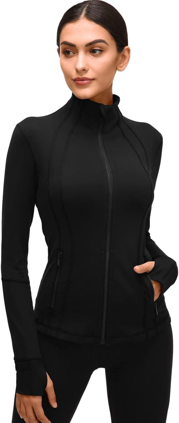 51XrDxt3plL._AC_SL1500 Womens Sports Running Yoga Jacket Slim Fit Full Zip Track Jacket Turtleneck Workout Jacket
