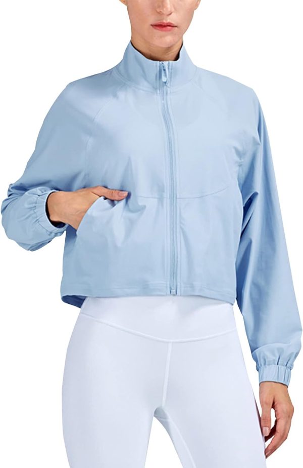 51Y8-x8qwJL._AC_SL1500 UPF 50+ Workout Jackets for Women Athletic Zip Up Running Jacket Sun Protection Lightweight UPF Cropped Jacket