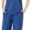 Soft Bamboo Viscose Pajamas Set for Women Summer Sleepwear Pjs Comfy Short Sleeve Tops Capri Pants Sets