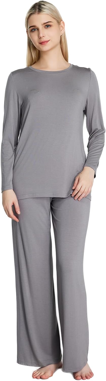 51ZdHAl8SlL._AC_SL1500 Loungewear Set pajamas Womens sleepwear Bamboo Viscose Long Sleeve t shirt Long Pants Super Soft Novelty Pjs Set