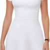 51ZtyKXnABL._AC_SL1500 Womens Sexy Square Neck Trendy Dress Short Sleeve Stretchy Bodycon Side Flare Split Lined Mini Dress