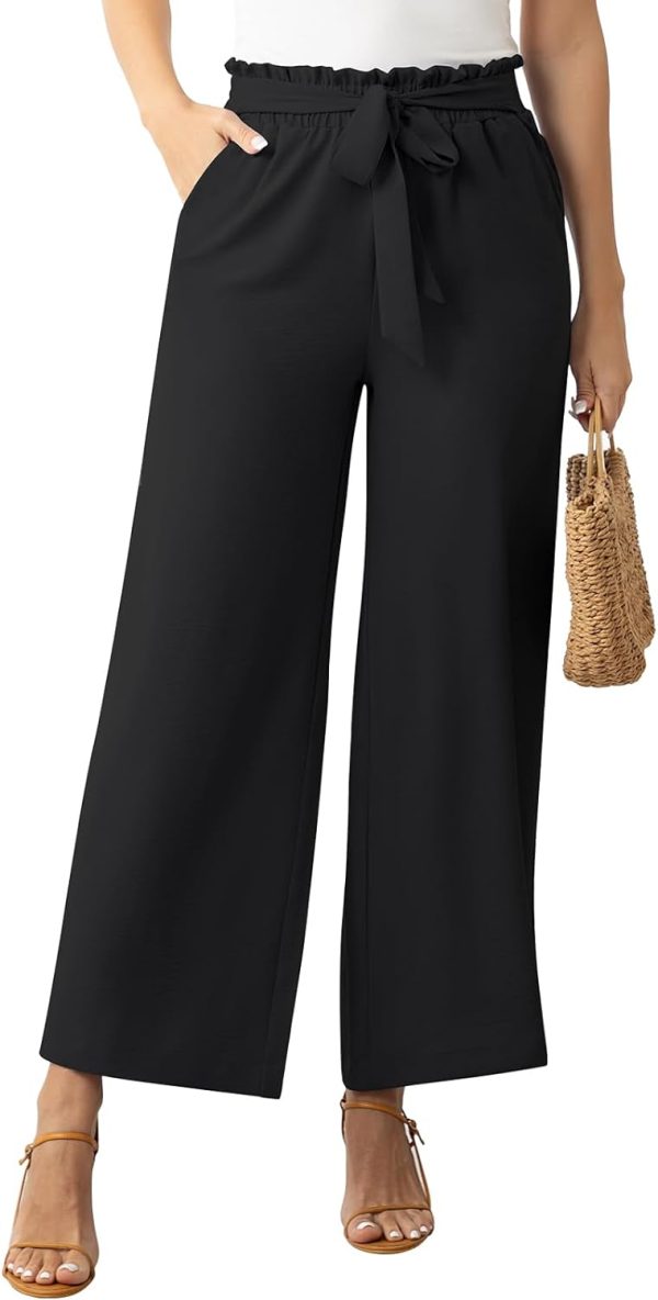 51ZyHcGVo3L._AC_SL1500 Womens Wide Leg Lounge Pants High Waisted Business Work Casual Pants Adjustable Tie Knot Loose Trousers with Pocket