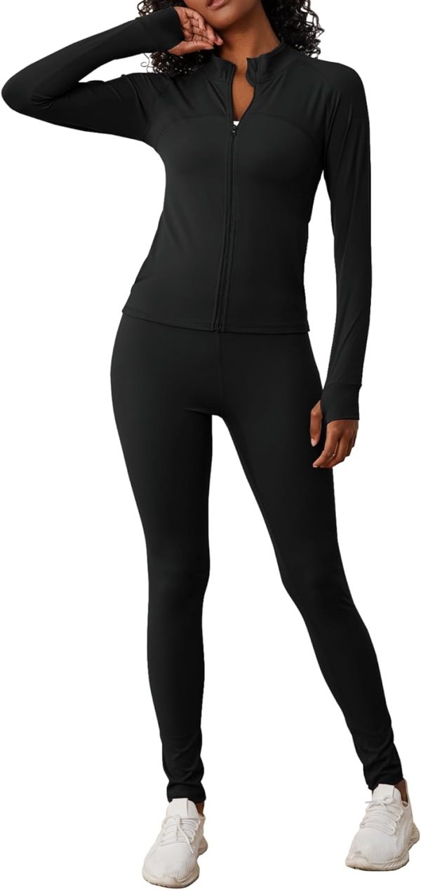 51a4iueWp4L._AC_SL1500 Two Piece Outfits for Women Workout Sets Bodycon Tracksuit Long Sleeve Zip Up Hoodie Jacket Jogger Sweat Pants Set