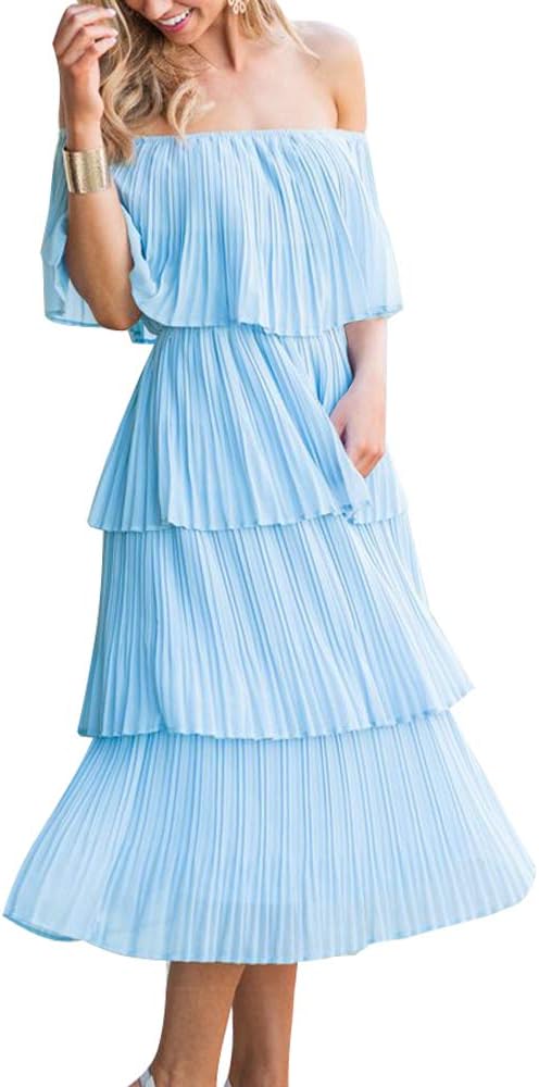 51djM8zxnyL._AC_SL1000 Women's Off The Shoulder Ruffles Summer Valentines Day Loose Casual Chiffon Long Party Beach Maxi Dress