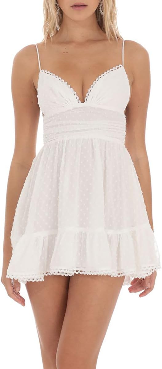 Women Graduation Dress Spaghetti Straps Sleeveless Short Dresses Y2k Low Cut Bodycon Going Out A-Line Mini Dress