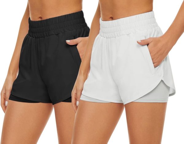 2 Pack Athletic Shorts for Women, Quick Dry Running Shorts with Pockets High Waisted Workout Gym Sports Shorts