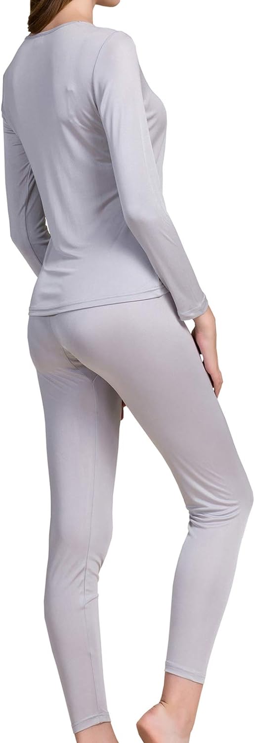 Womens Silk Long Underwear Mulberry Silk Long Johns Silk Thermal Underwear Sets Cold Weather Base Layer