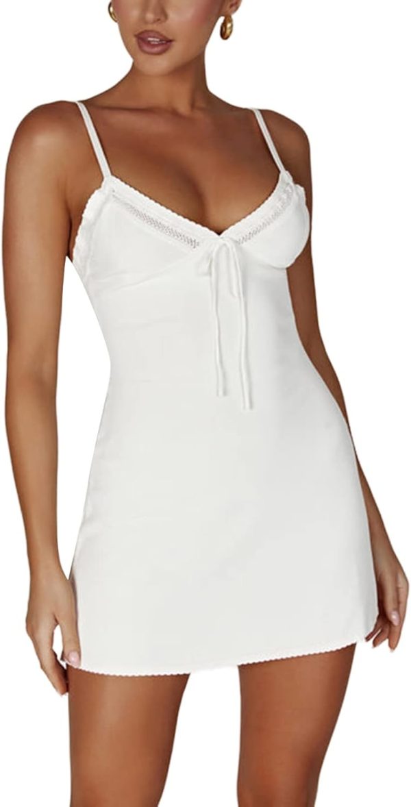 Women Graduation Dress Spaghetti Straps Sleeveless Short Dresses Y2k Low Cut Bodycon Going Out A-Line Mini Dress