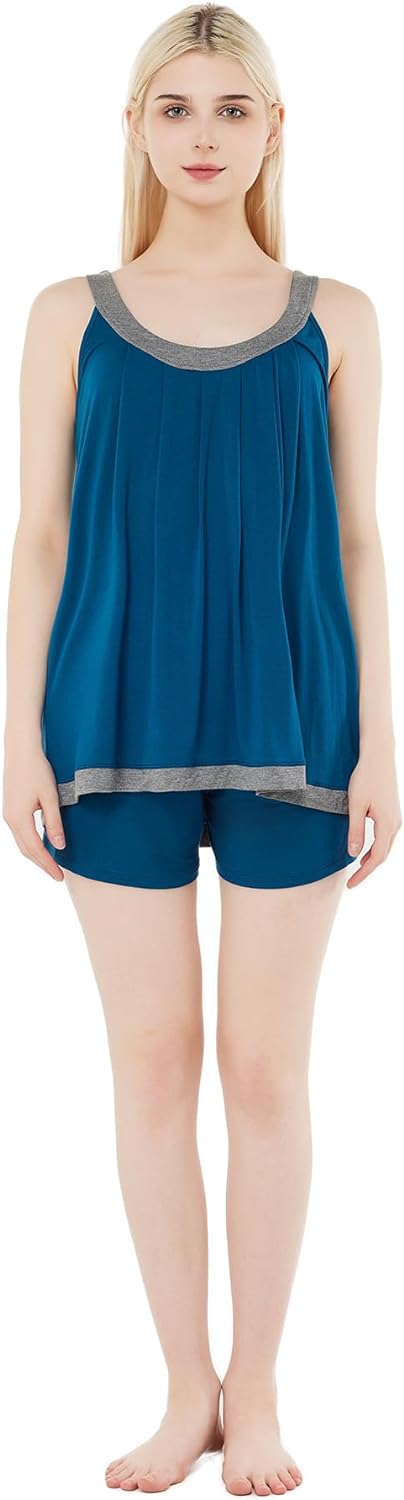 51s91_fXyVL._AC_SL1500 Pajamas-Set Womens-Bamboo Soft-Sleepwear Vest-Shorts - Super Soft Pjs Set