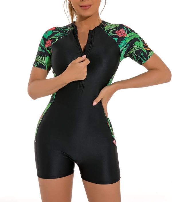 Women Zipper Rash Guard Sleeves Sun Protection Surf Rashguard Boyleg One Piece Sport Swimsuit Padded Bathing Suits