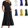 61-BH2T77KL._AC_SL1500 Womens Summer Dresses Casual Short Sleeve Crewneck Swing Dress Casual Tiered t Shirt Dress with Pockets 2024 Trendy Outfits