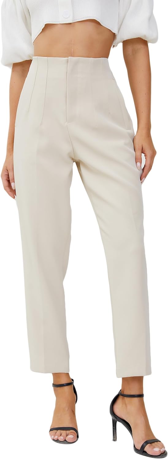 61-BQMBBlqL._AC_SL1500 Women's High Waisted Business Trousers Straight Leg Pleated Office Slacks Pants