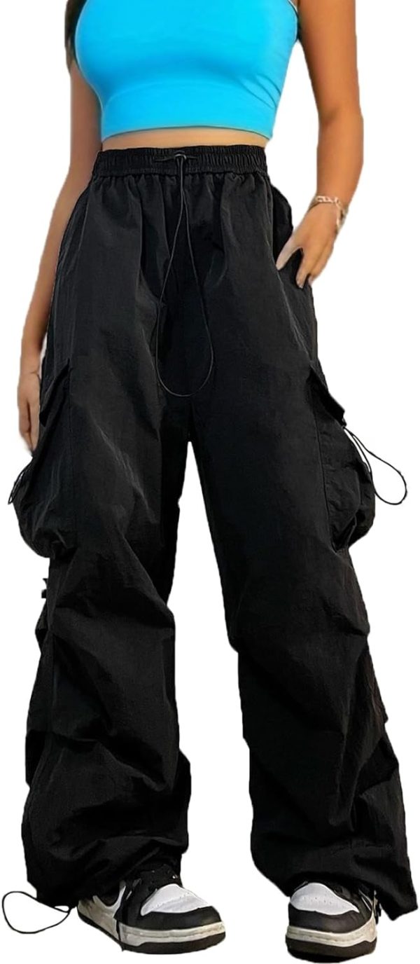 61-GwAPn7GL._AC_SL1500 Women Cargo Pants Trendy Parachute Pants Elastic Waist Hiking Pants Lightweight Waterproof Baggy Joggers with Pockets