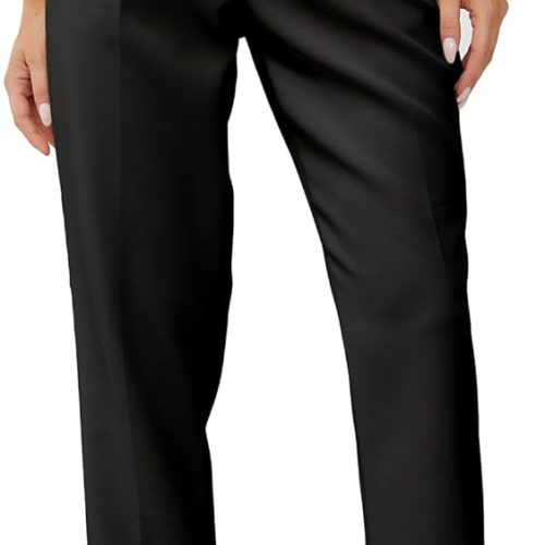 Women's High Waisted Business Trousers Straight Leg Pleated Office Slacks Pants
