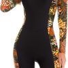 61-rlB2fb4L._AC_SL1500 Women Zip Rash Guard Long Sleeve One Piece Splice Swimsuit UPF 50+ Tummy Control Surfing Bathing Suits Boyshort Bottom