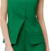 Women's Summer 2 Piece Outfits Sleeveless Round Neck Button Down High Waisted Pants 2024 Business Work Sets