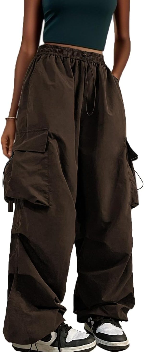 610BYneLSoL._AC_SL1500 Women Cargo Pants Trendy Parachute Pants Elastic Waist Hiking Pants Lightweight Waterproof Baggy Joggers with Pockets