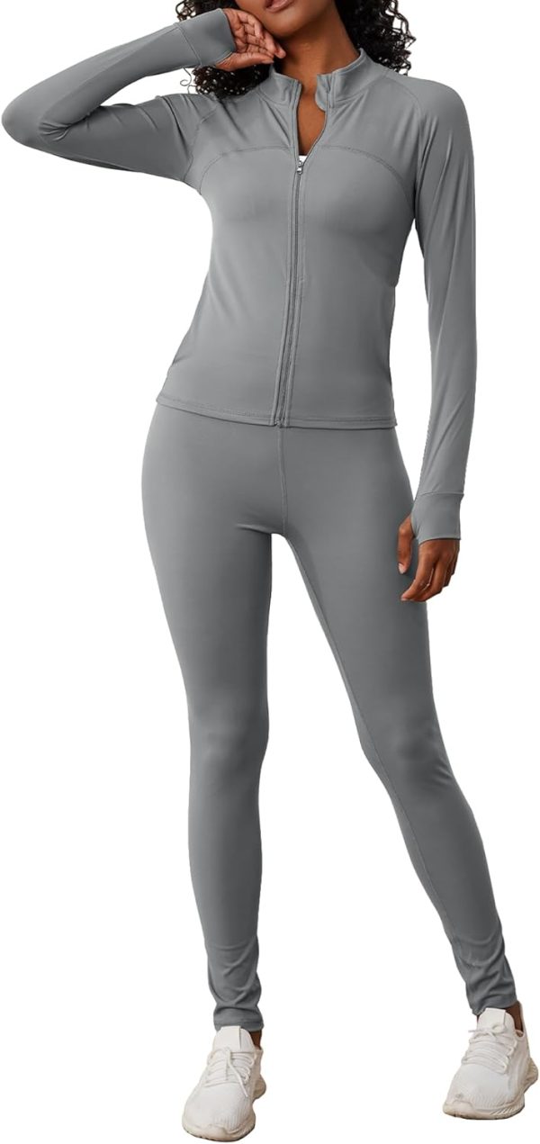 6111wHbVD2L._AC_SL1500 Two Piece Outfits for Women Workout Sets Bodycon Tracksuit Long Sleeve Zip Up Hoodie Jacket Jogger Sweat Pants Set