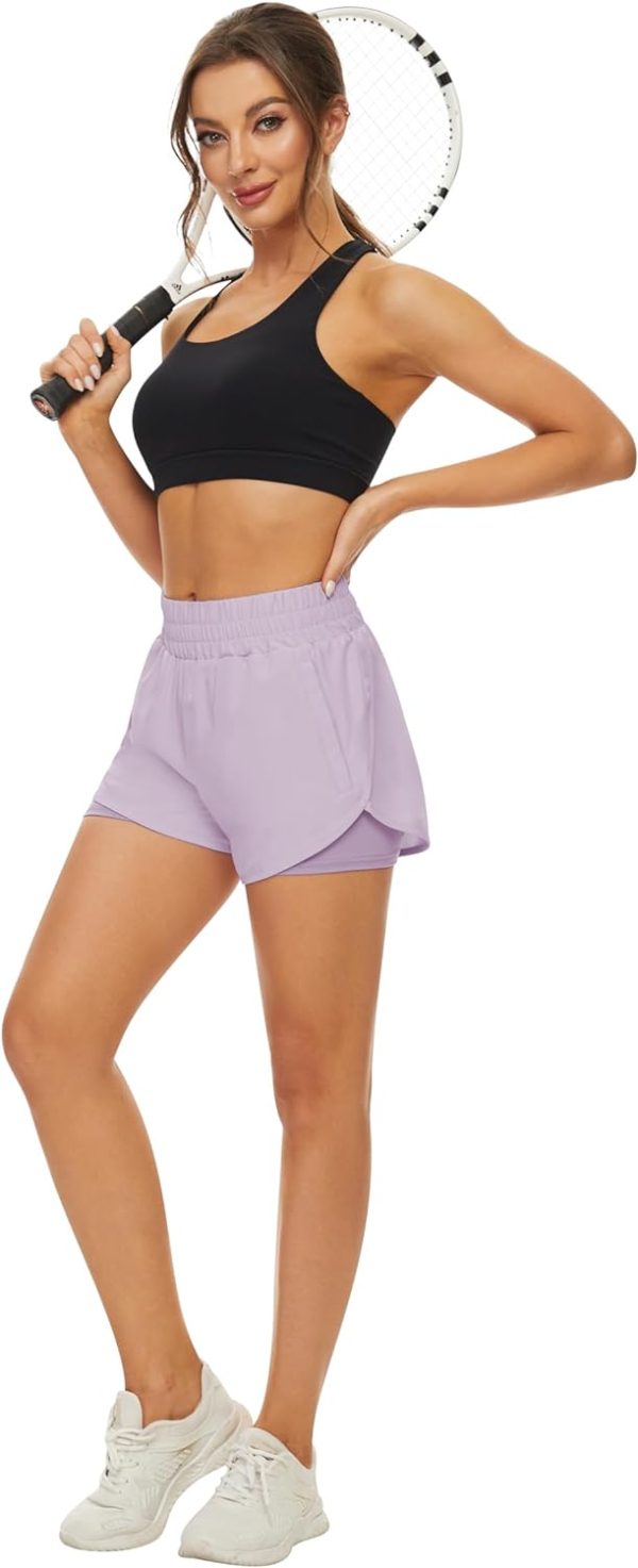 2 Pack Athletic Shorts for Women, Quick Dry Running Shorts with Pockets High Waisted Workout Gym Sports Shorts