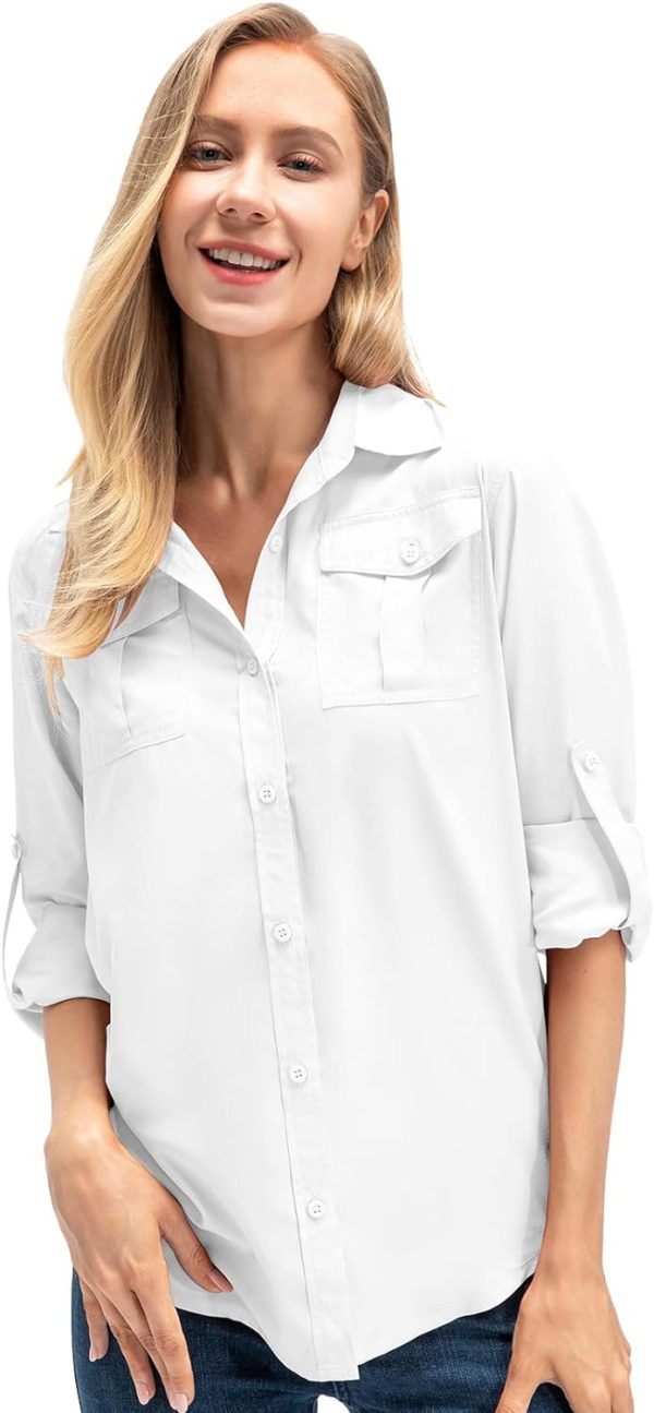 Women's Quick Dry Sun UV Protection Convertible Long Sleeve Safari Shirts for Hiking Camping Fishing Sailing