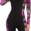 612Rki8eJJL._AC_SL1500 Women Zip Rash Guard Long Sleeve One Piece Splice Swimsuit UPF 50+ Tummy Control Surfing Bathing Suits Boyshort Bottom