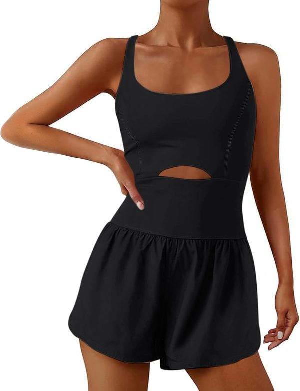 Womens Onesie Workout Rompers One Piece Exercise Jumpsuits Athletic Outfits Gym Yoga Clothes