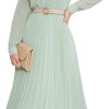 Business Casual Shirt Dress for Women Long Sleeves Pleated Midi Dresses with Belt
