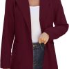 Women Open Front Blazers Long Sleeve Casual OL Office Slim Buttonless Suit Jacket with Pockets