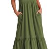 Women's Summer Casual Short Sleeve Crewneck Swing Dress Flowy Tiered Maxi Beach Dress with Pockets