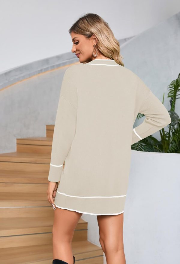 6141Fy_5PqL._AC_SL1500 Pink Queen Women's V Neck Long Sleeve Mini Dress Elegant Button Down Open Front Color Block Knit Sweater Cardiagns with Belt