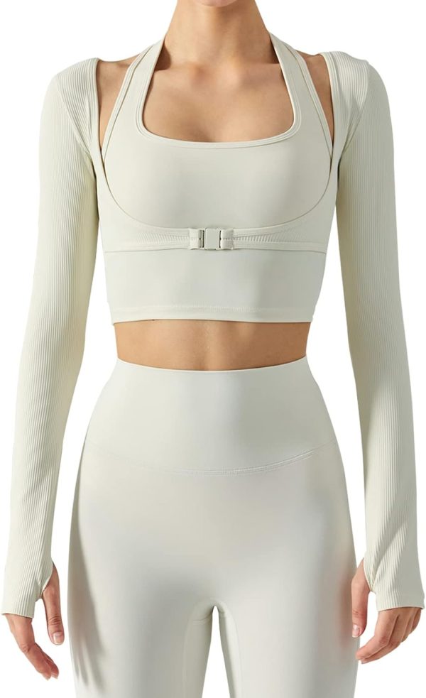 614Dy2RJQnL._AC_SL1500_60eef4e9-d647-460c-8be3-41daa42bf39a Women's Stretch Cutout Yoga Sports Jacket Long Sleeve Crop Top T Shirts with Thumb Holes