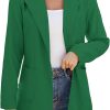 Women Open Front Blazers Long Sleeve Casual OL Office Slim Buttonless Suit Jacket with Pockets
