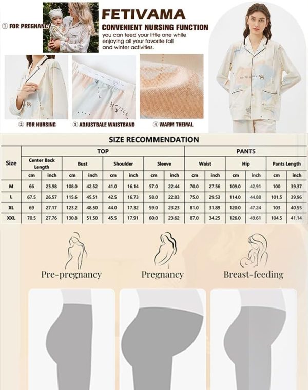 Maternity & Nursing Knit Cotton Pajama Set Sleepwear Long Sleeve Top & Bottom Breastfeeding for Pregnant Women