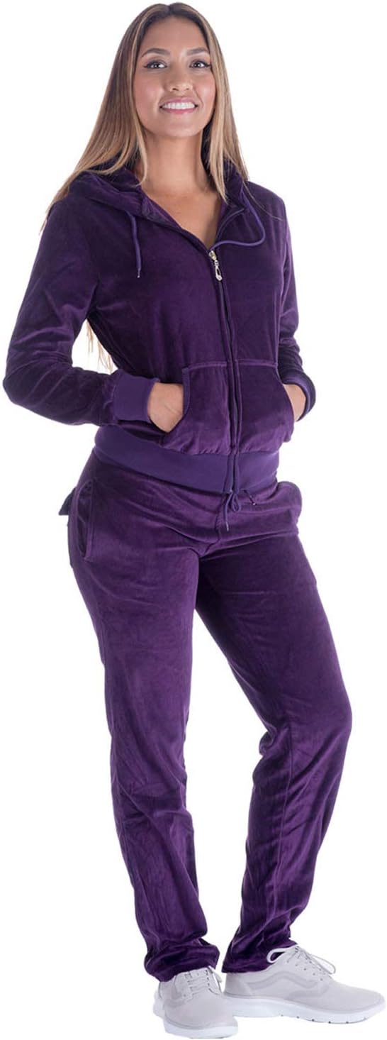 Womens Jogging Suits Sets Running Velour Outfit Zipper Warm Up 2 Pieces Hoodie and Pant Tracksuit