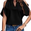 616LQ4DGD4L._AC_SL1067 Women's Cold Shoulder Tops Summer Fashion Short Sleeve V Neck Casual Loose Solid Color Blouse Shirts