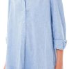 617Nr5DX4IL._AC_SL1500 Women's Tunic Mini Shirt Dress Cotton Long Sleeve Ruffle Hem Dress Button Up Shift Chambray Dresses