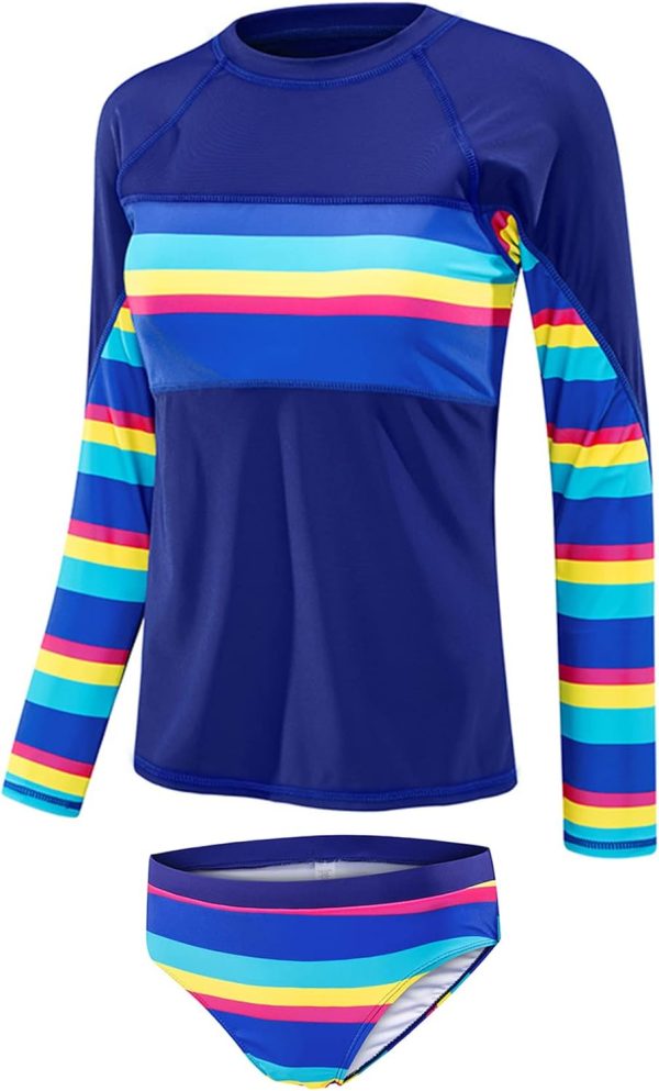 Women's Long Sleeves Rash Guard Athletic Swim Aztec Tankini Sets Swimsuit