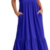 Women's Summer Casual Short Sleeve Crewneck Swing Dress Flowy Tiered Maxi Beach Dress with Pockets
