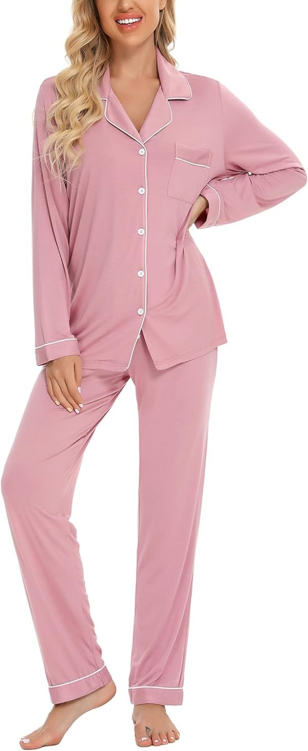 Pajamas Set Long Sleeve Womens Button Down Sleepwear Two Piece Nightwear Soft Pj Lounge Sets S-XXL
