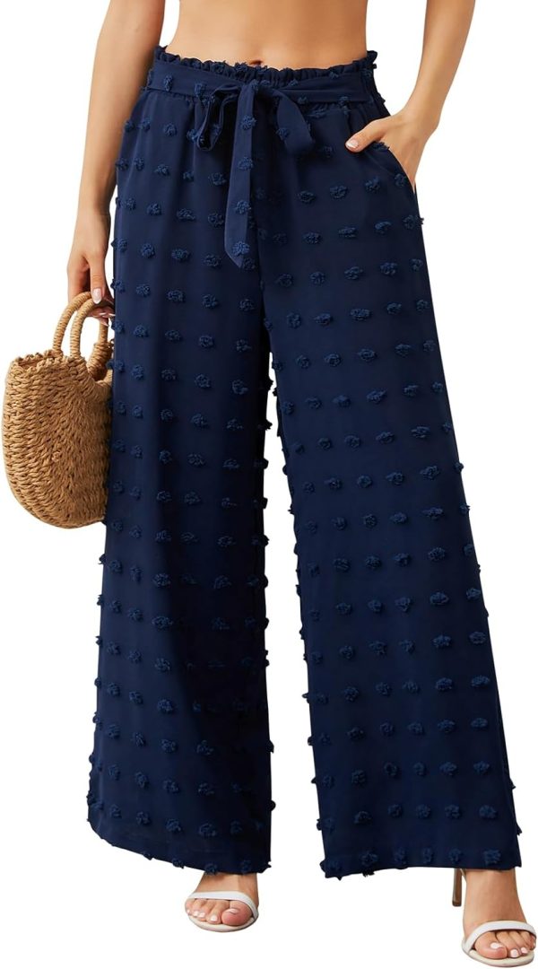 619pmRb-N_L._AC_SL1500 Womens Wide Leg Lounge Pants High Waisted Business Work Casual Pants Adjustable Tie Knot Loose Trousers with Pocket
