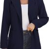 Women Open Front Blazers Long Sleeve Casual OL Office Slim Buttonless Suit Jacket with Pockets